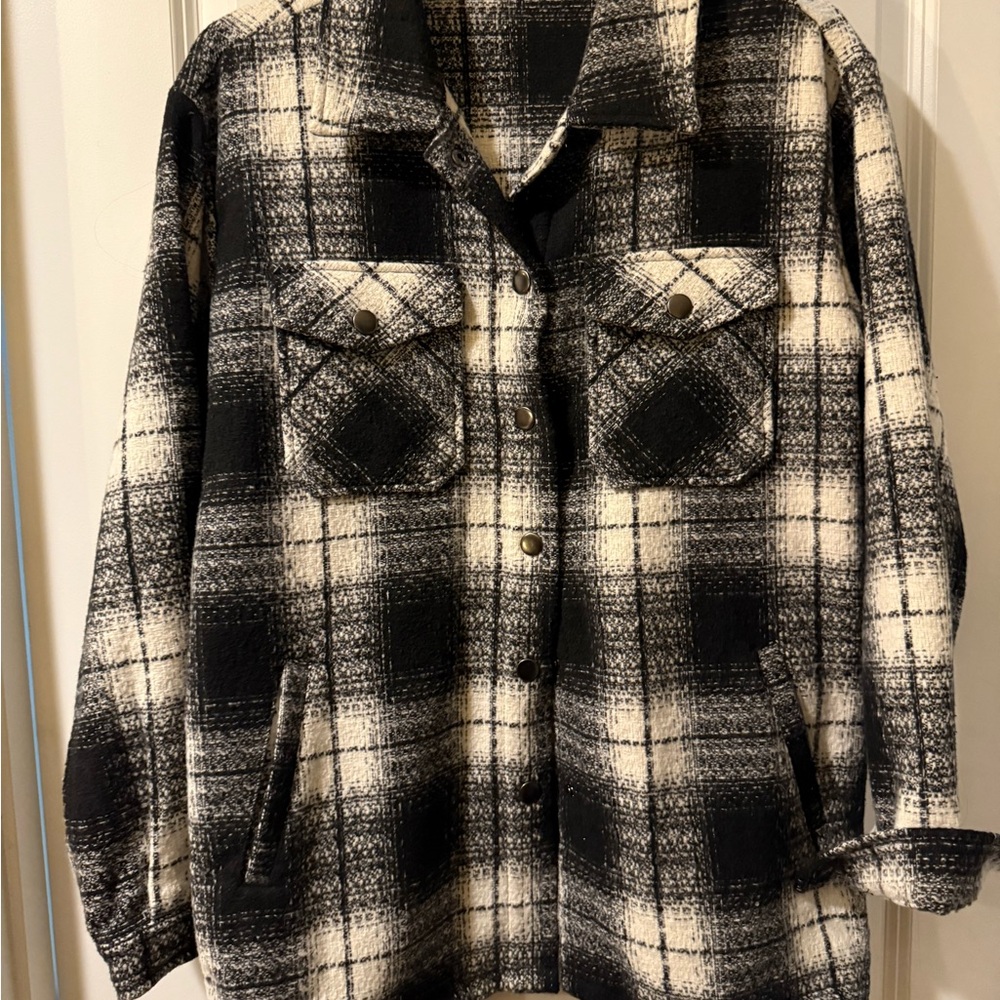 Michelle Mae Black and White Plaid Utility Jacket